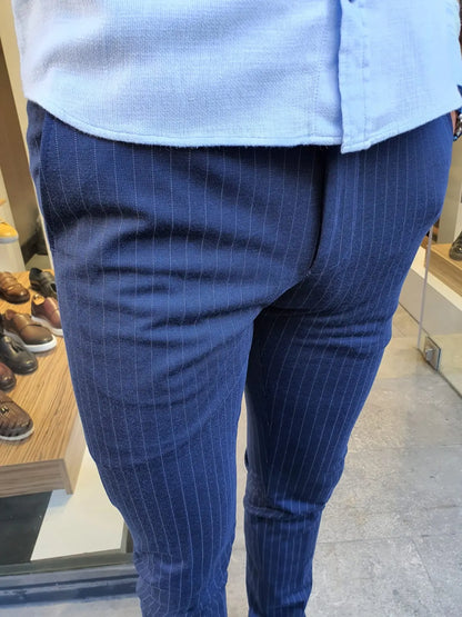 Oakland Indigo Slim Fit Pinstripe Pants - BRABION