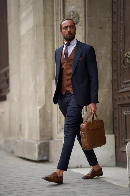 Sorento Dark Blue Slim Fit Pinstripe Combination Suit brabion