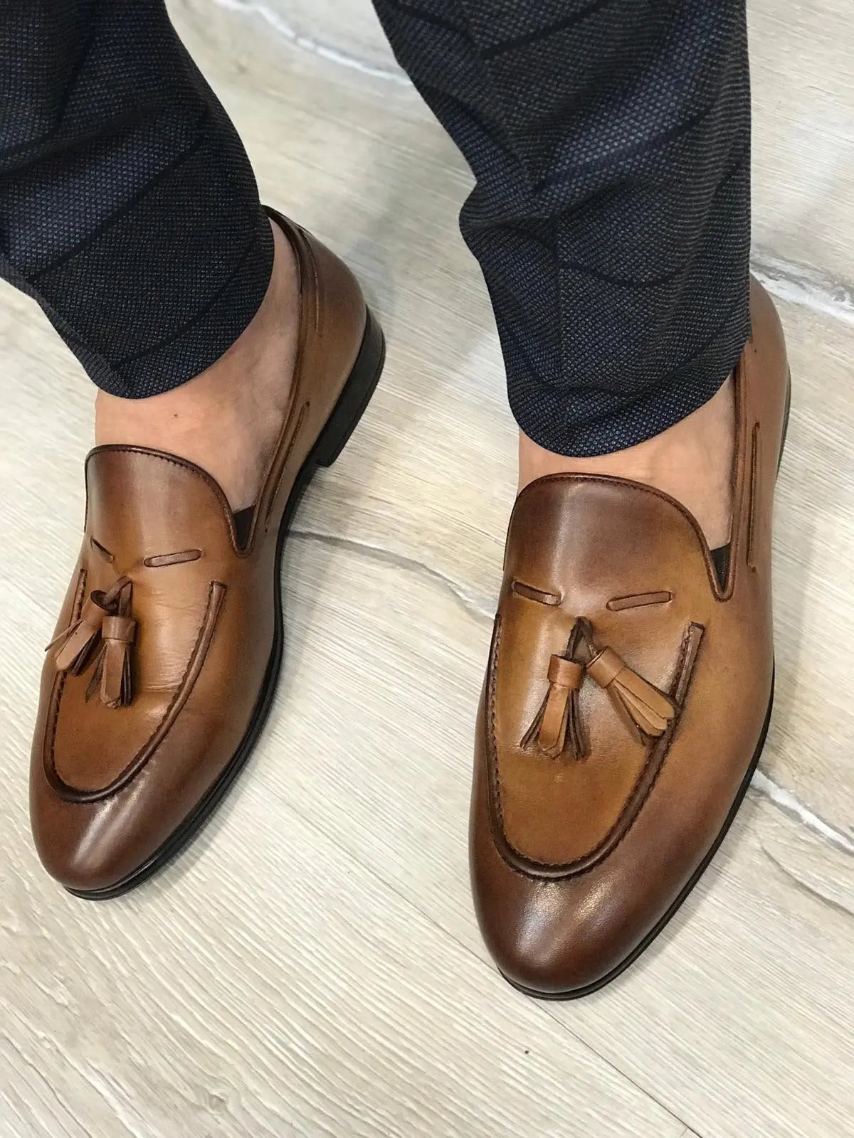Tassel Leather Brown Loafers - BRABION