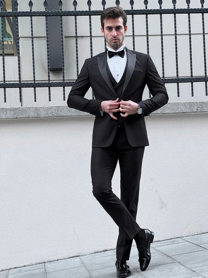 Fabio Black Peak Lapel Slim Fit Tuxedo - BRABION