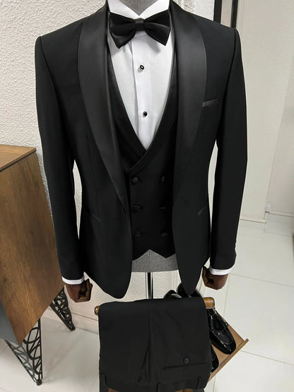 Lenzi Slim Fit Black Party Tuxedo for Men - BRABION
