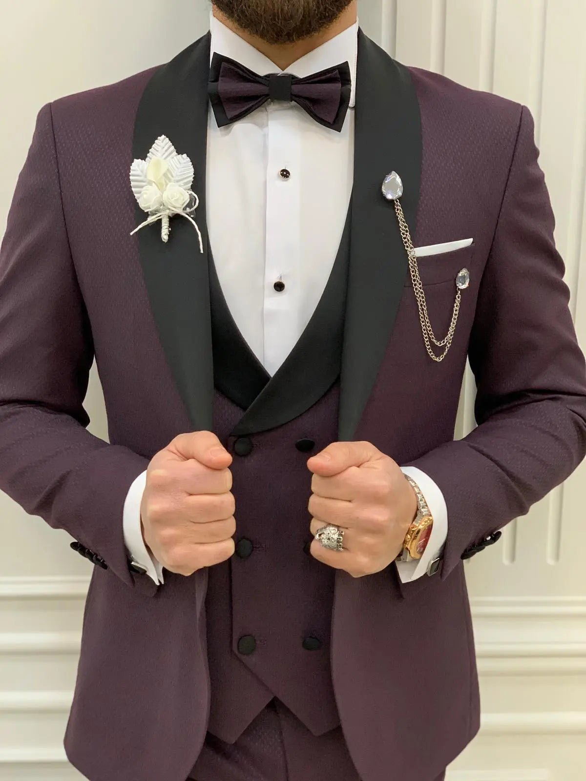 Avion Burgundy Slim Fit Shawl Lapel Tuxedo - BRABION