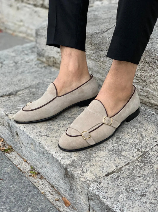 Stanoss Cream Buckle Shoes for Men - BRABION