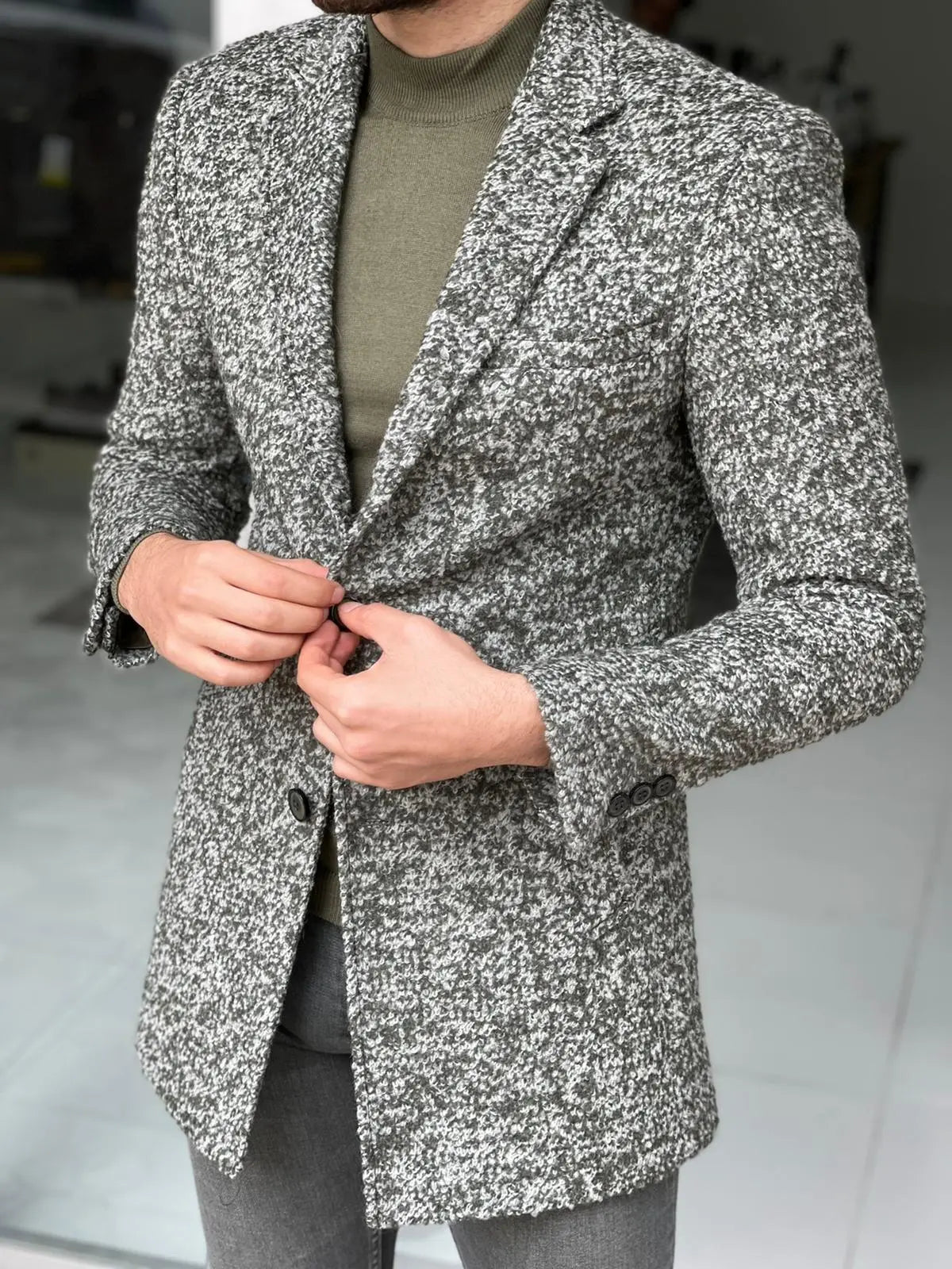 Melbourne Green Slim Fit Wool Long Coat: Sophisticated Style for Every Occasion - BRABION