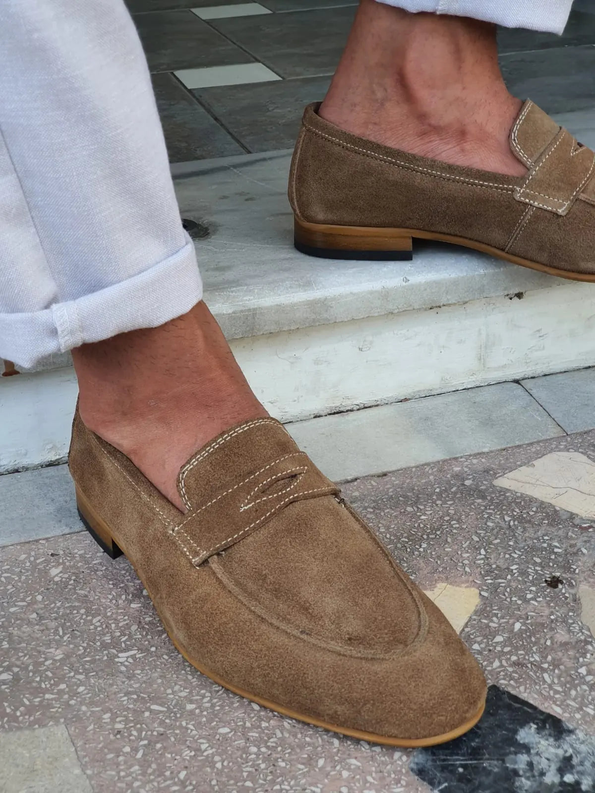 Jackson Beige Suede Penny Loafers - BRABION