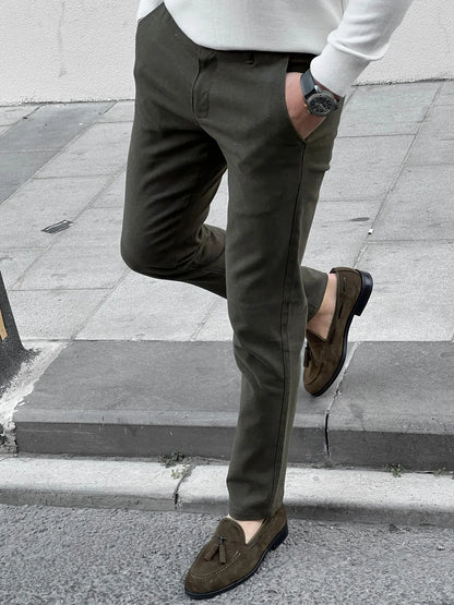Fabio Khaki Slim Fit Cotton Pants - BRABION