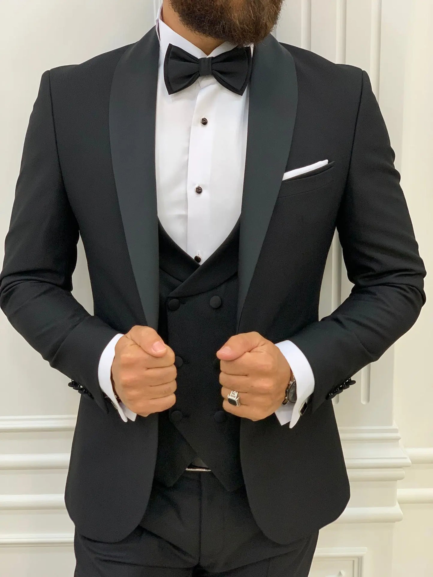 Lazio Black Slim Fit Shawl Lapel Tuxedo - BRABION