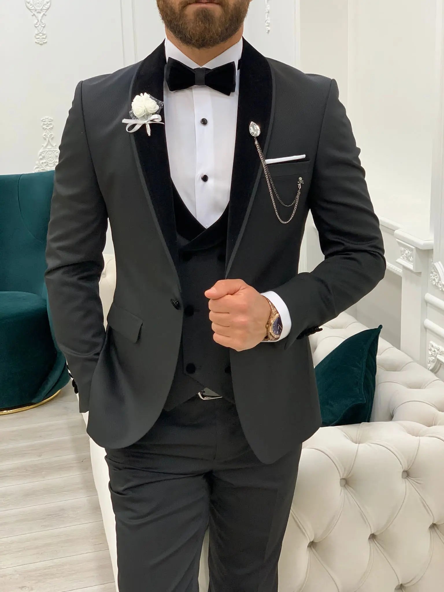 Wilson Black Velvet Shawl Lapel Tuxedo - Elevate Your Formal Attire - BRABION