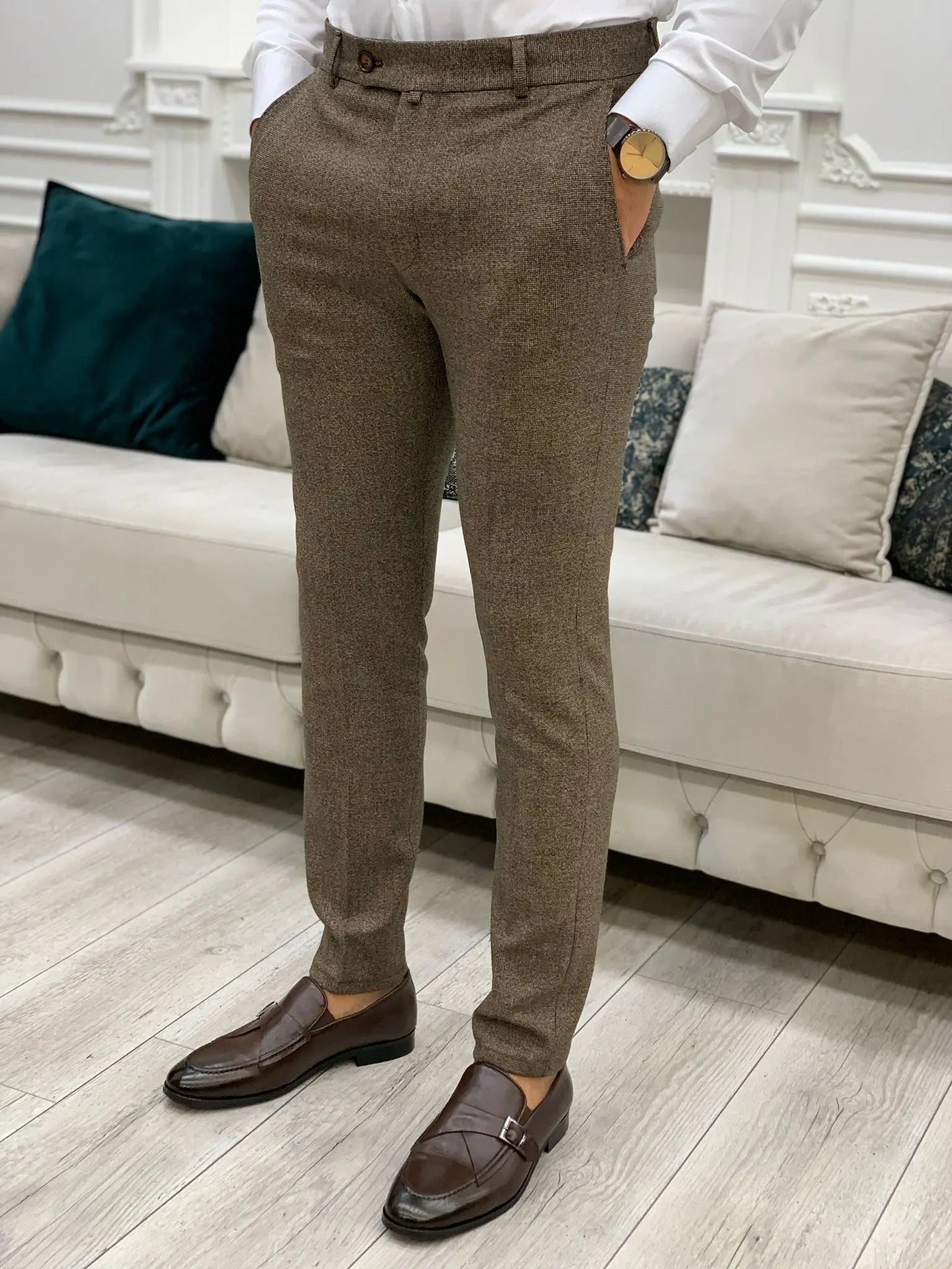 Serra Brown Slim Fit Pants - Elegance Meets Comfort - BRABION