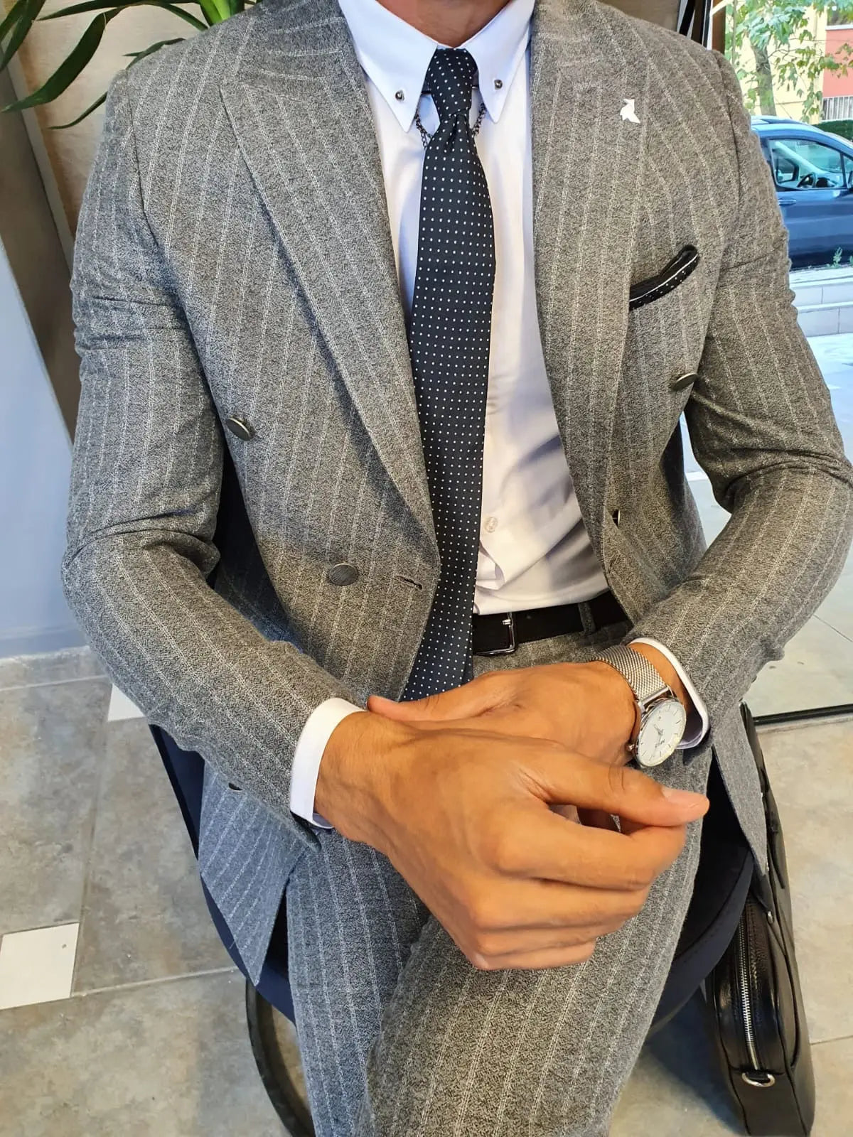 Wellington Gray Pinstripe Double Breasted Suit BOJONI