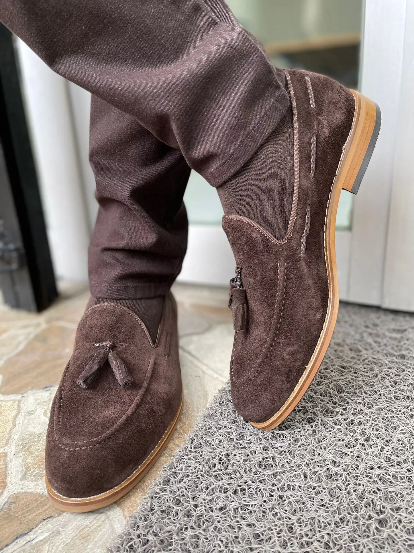 Remy Brown Suede Tassel Loafers for Men - BRABION