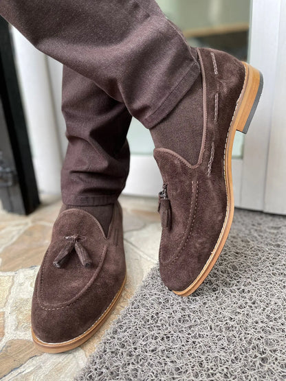 Remy Brown Suede Tassel Loafers for Men - BRABION