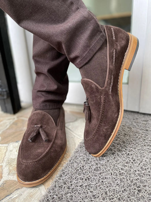 Remy Brown Suede Tassel Loafers for Men - BRABION