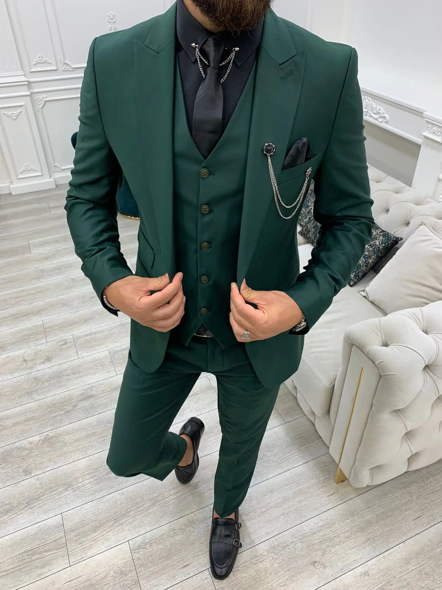 Wilson Green Slim Fit Peak Lapel Suit - Elevate Your Style BOJONI