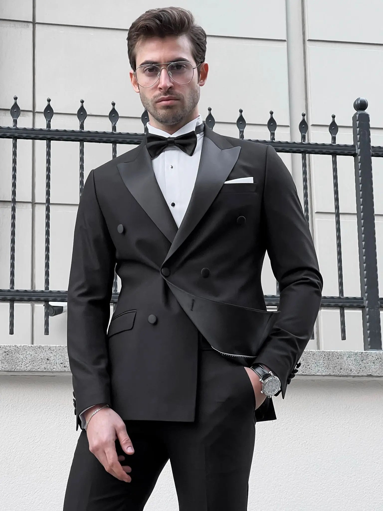 Fabio Black Double Breasted Slim Fit Tuxedo - BRABION