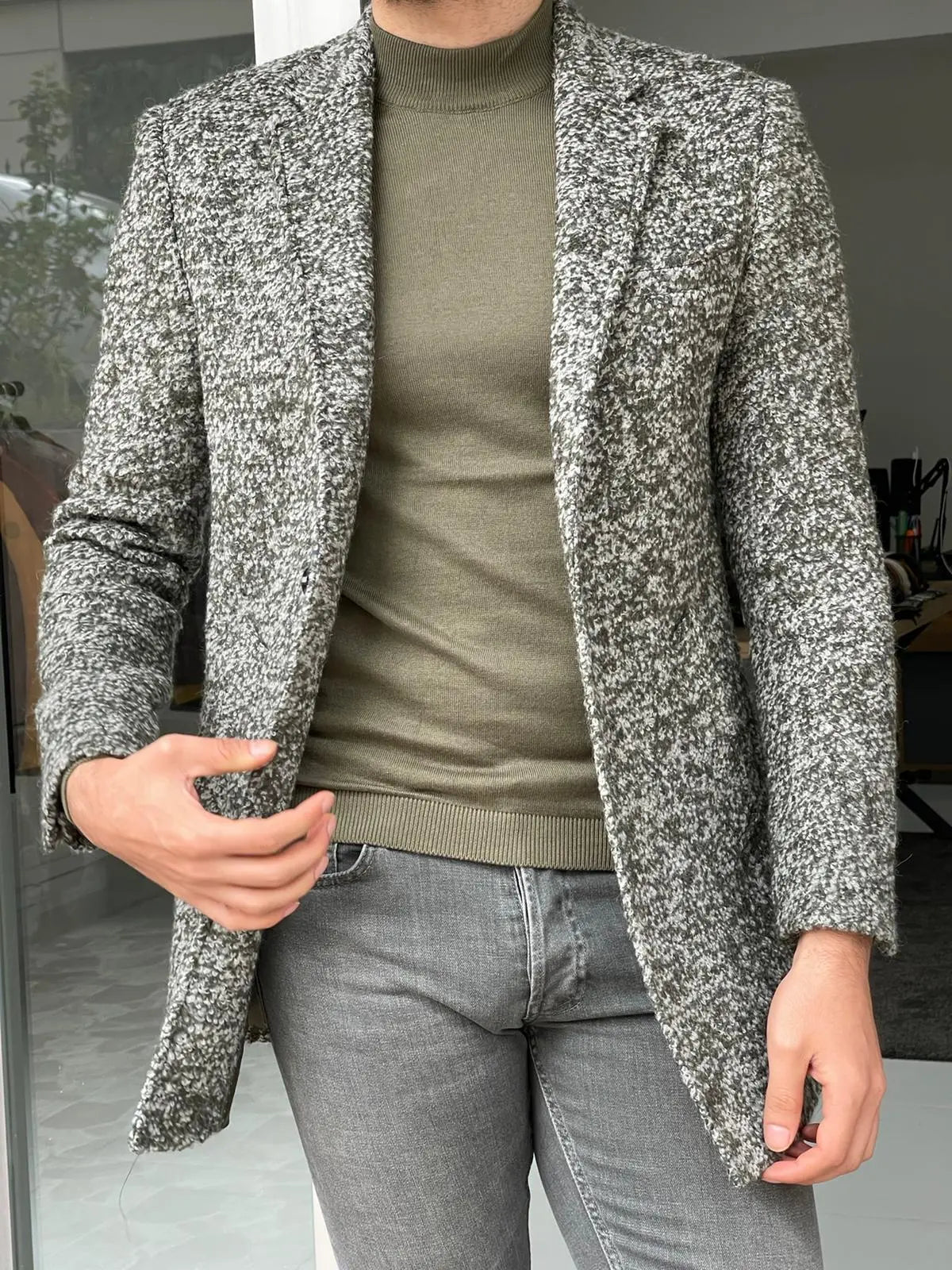 Melbourne Green Slim Fit Wool Long Coat: Sophisticated Style for Every Occasion - BRABION
