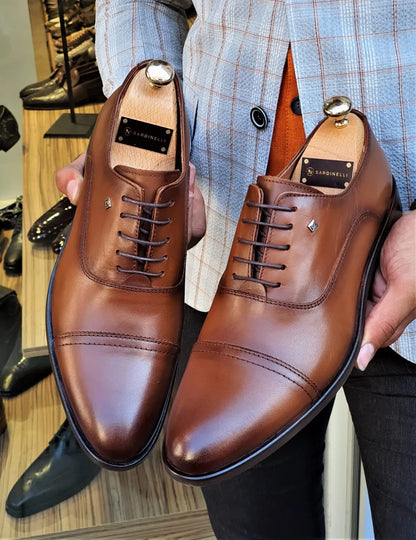 Stefano Brown Wholecut Oxfords - Premium Leather Dress Shoes - BRABION