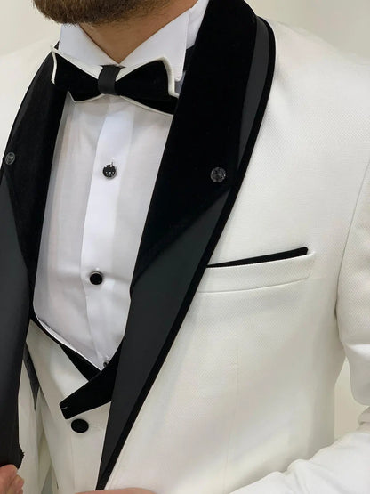 Austin White Slim Fit Shawl Lapel Tuxedo - Elevate Your Formal Look - BRABION