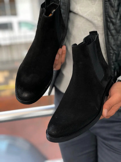 Aqua Black Suede Leather Chelsea Boots - BRABION