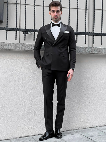 Fabio Black Double Breasted Slim Fit Tuxedo - BRABION