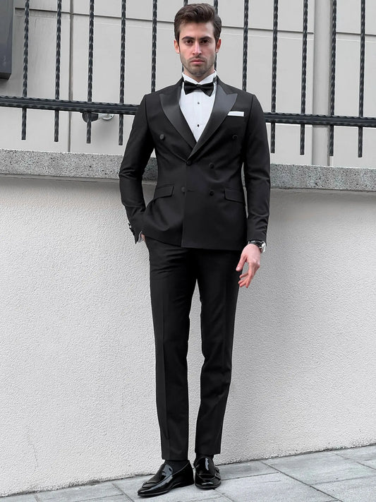 Fabio Black Double Breasted Slim Fit Tuxedo - BRABION