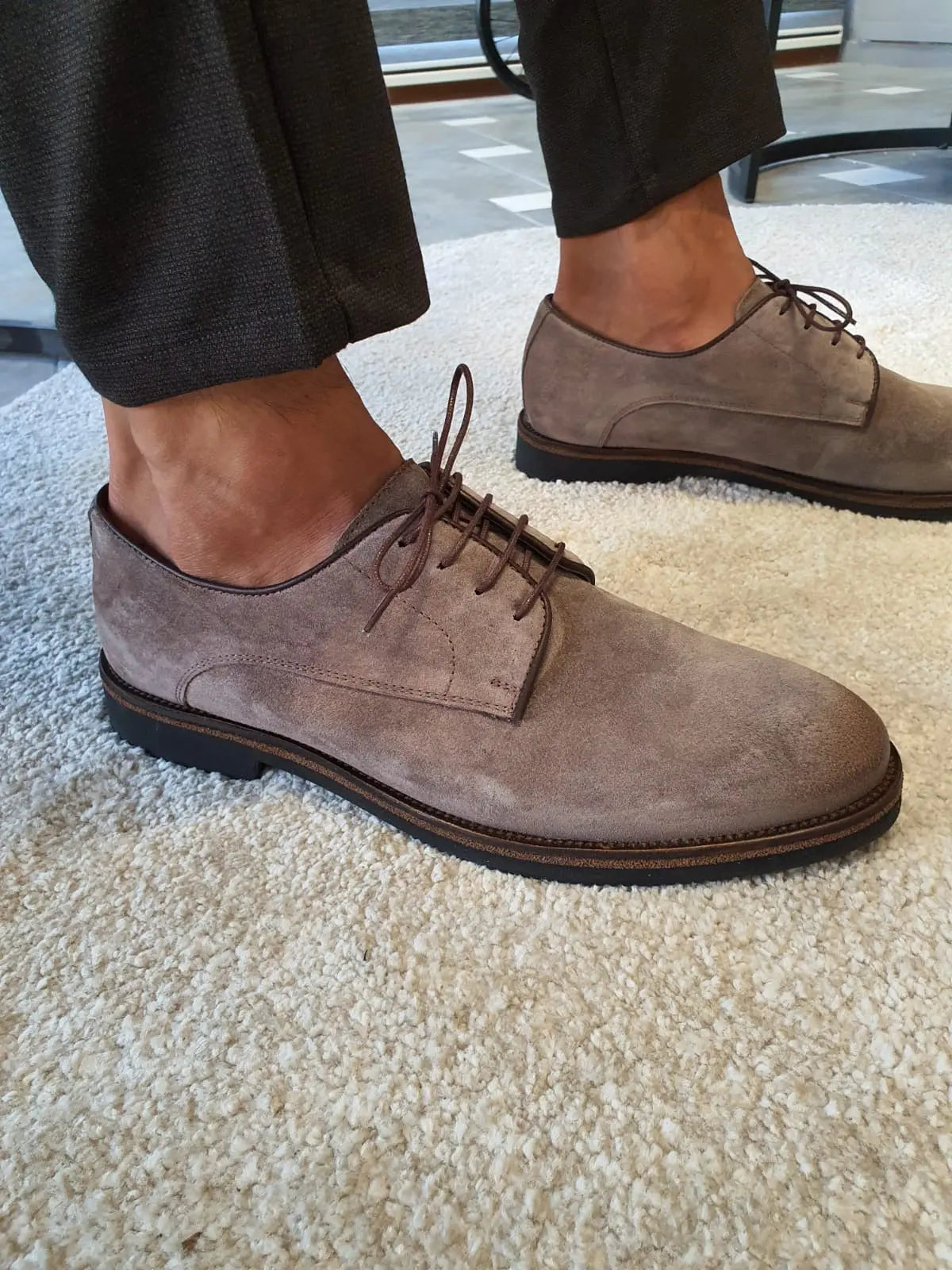 Stefano Beige Suede Derbys - Elegant Versatile Footwear for Every Occasion - BRABION