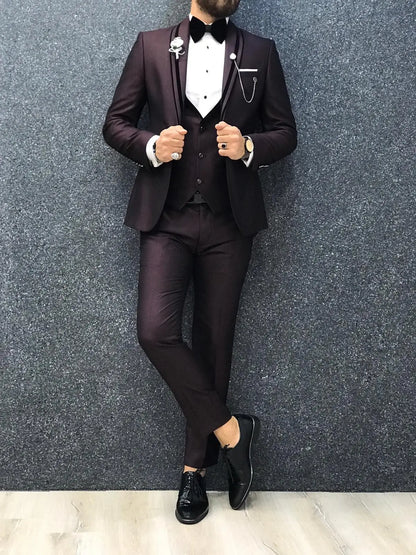 Acacia Claret Red Slim Fit Tuxedo - BRABION