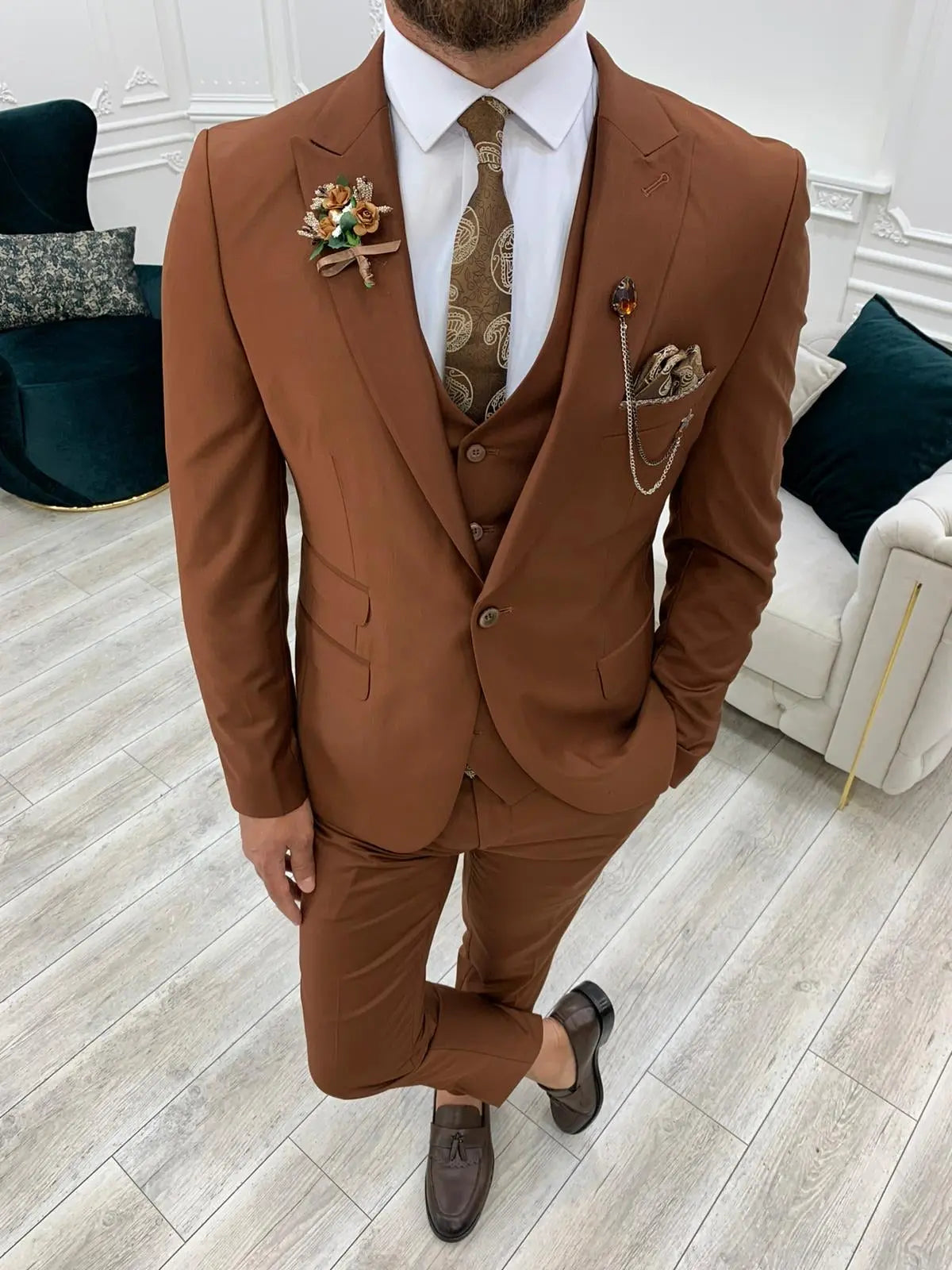 Lance Brown Slim Fit Three-Piece Suit BOJONI