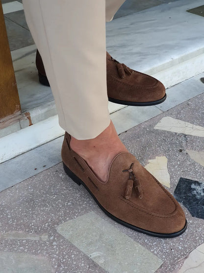 Cole Brown Suede Tassel Loafers - Elegant Comfort for Every Occasion - BRABION