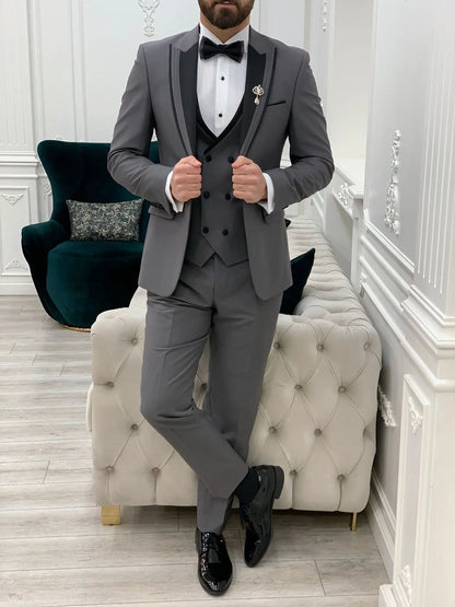 Glendale Gray Slim Fit Peak Lapel Tuxedo - BRABION