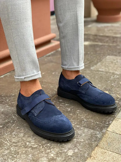 Toros Blue Suede Wing Tip Derby Shoes - BRABION