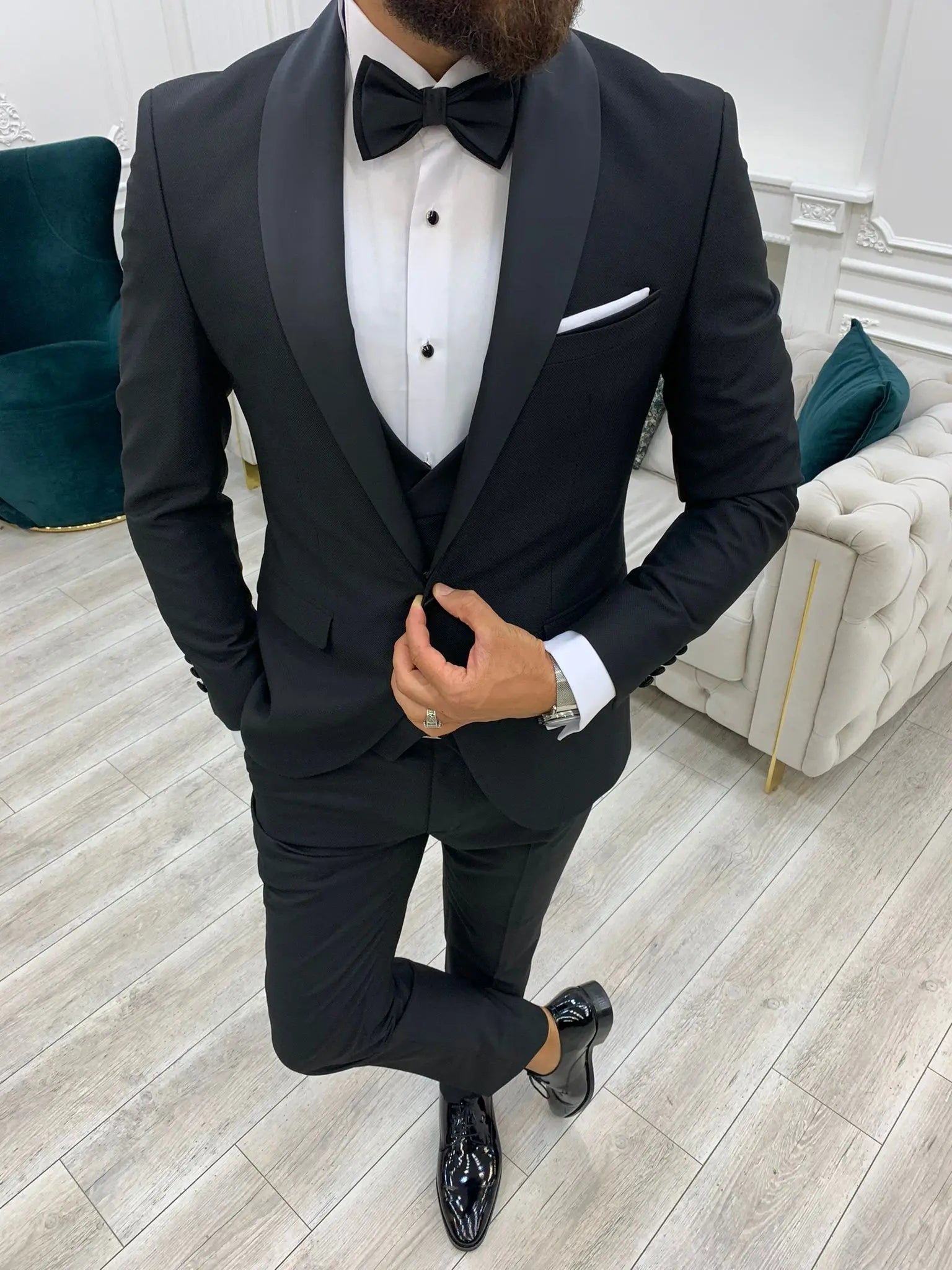 Lazio Black Slim Fit Shawl Lapel Tuxedo - BRABION