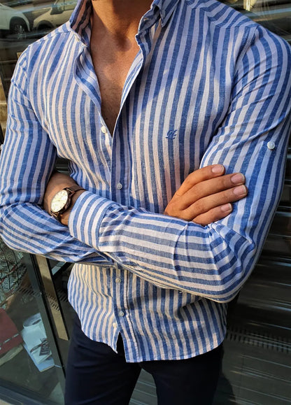 Brabion Stefano Blue Striped Slim-Fit Shirt - BRABION