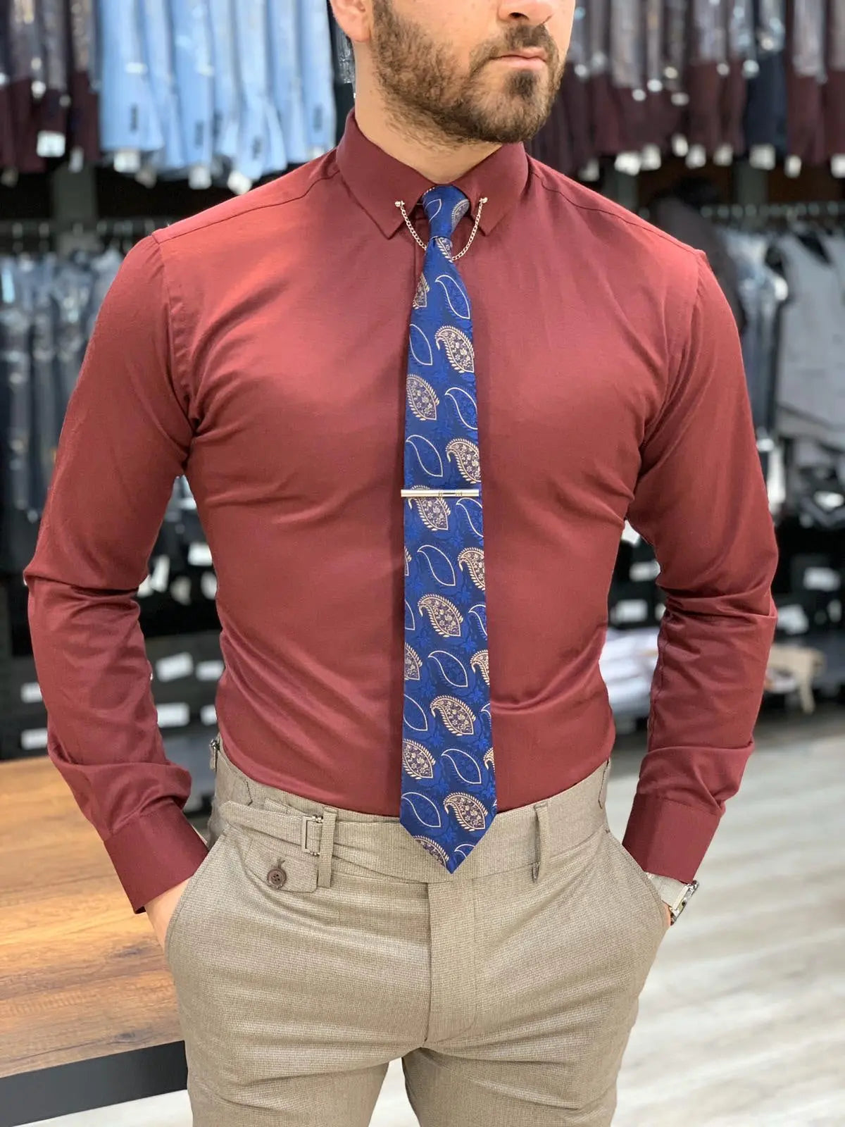 Jake Red Slim Fit Shirt - Elevate Your Wardrobe - BRABION
