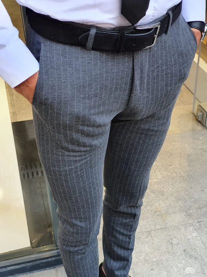Oakland Anthracite Slim Fit Pinstripe Pants - BRABION