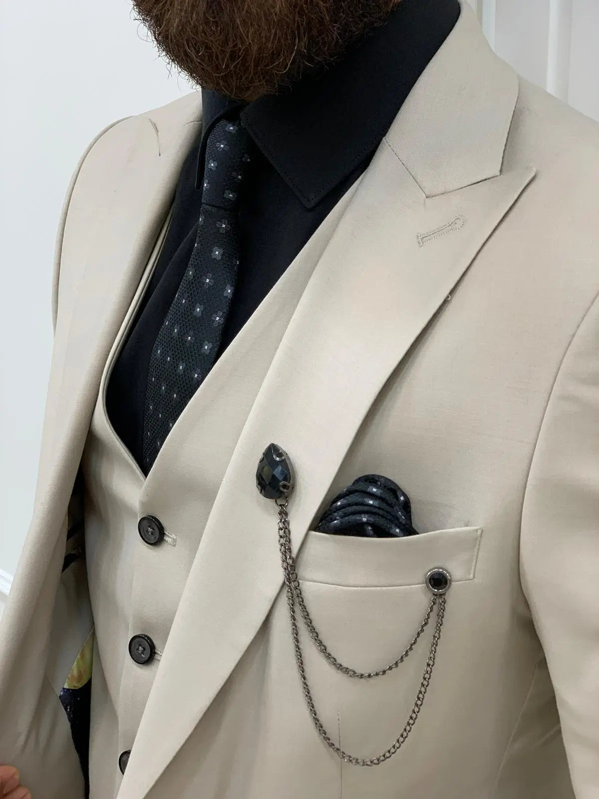 Eros Beige Slim Fit Peak Lapel Suit BOJONI