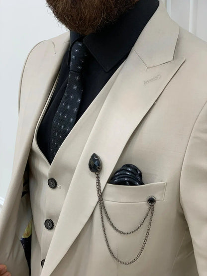 Eros Beige Slim Fit Peak Lapel Suit BOJONI