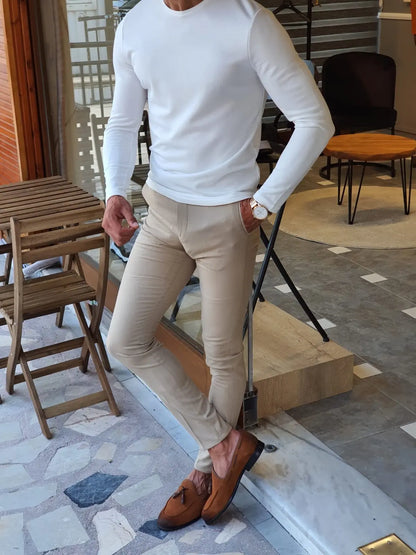 Stefano White Slim Fit Round Neck Sweater - BRABION