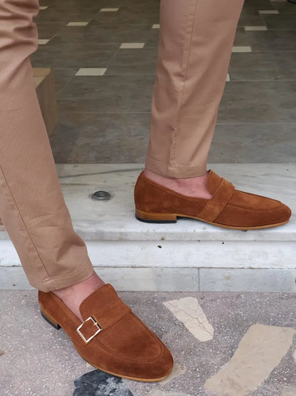 Bristol Brown Suede Buckle Loafers for Men - BRABION