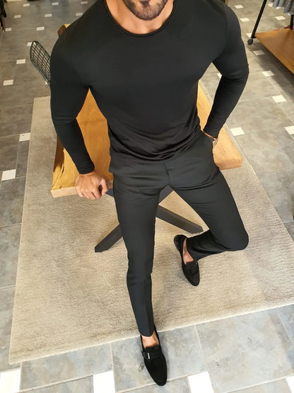 Stefano Black Slim Fit Round Neck Sweater - BRABION