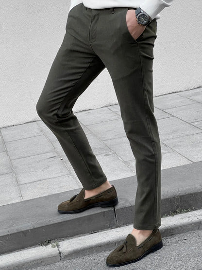 Fabio Khaki Slim Fit Cotton Pants - BRABION