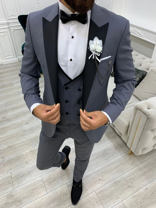 Infinite Gray Slim Fit Peak Lapel Tuxedo - BRABION