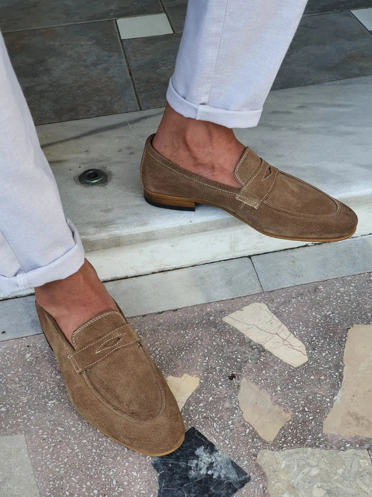 Jackson Beige Suede Penny Loafers - BRABION