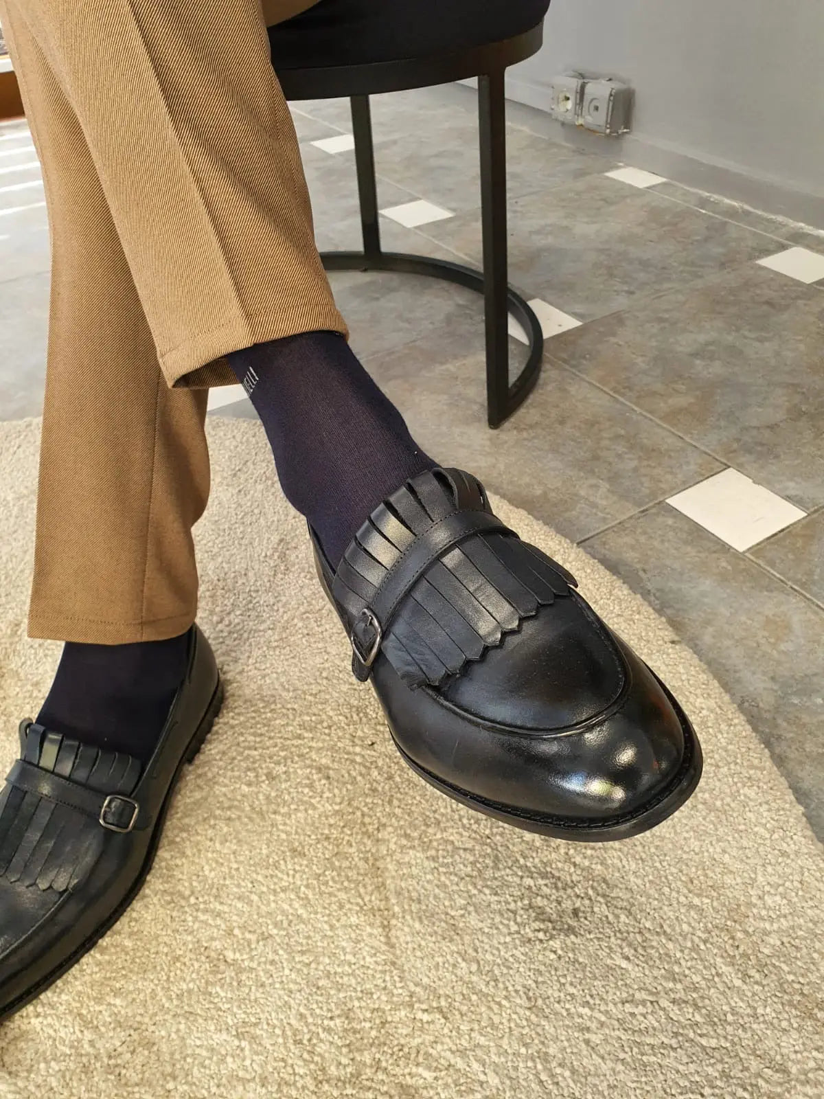 Torino Dark Blue Kilt Loafers - BRABION