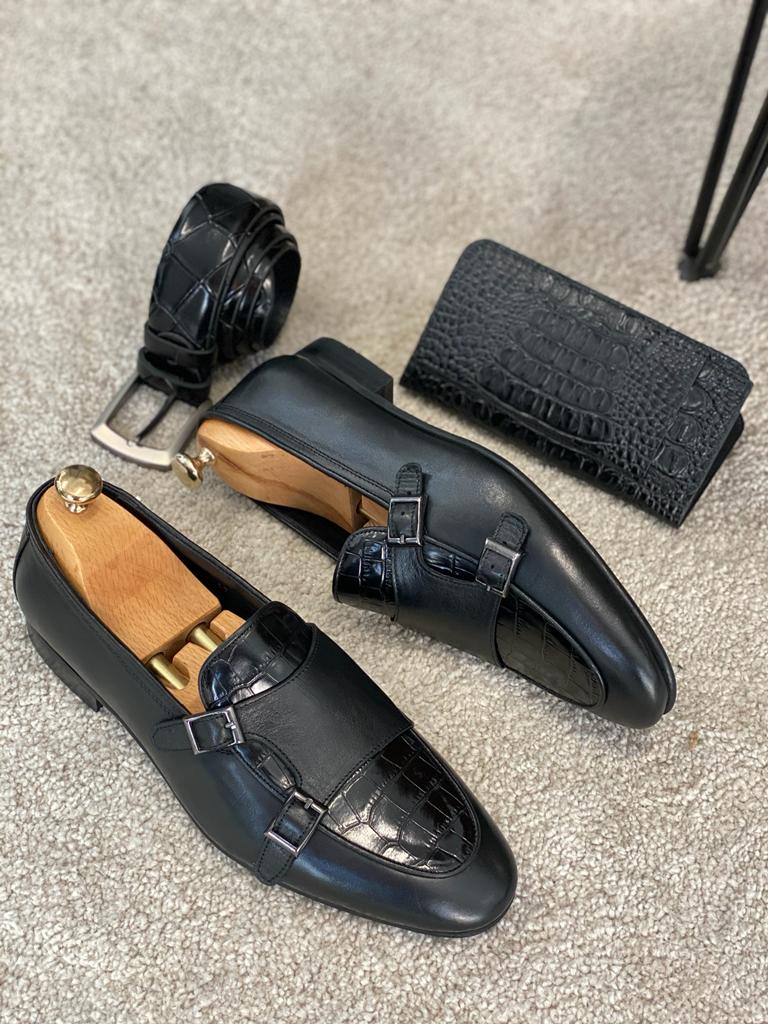Louise Black Double Monk Strap Loafers: Elevate Your Style - BRABION