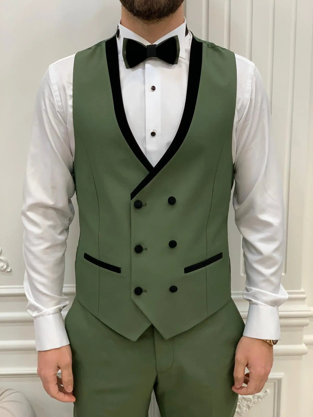 Eden Light Green Slim Fit Velvet Shawl Lapel Tuxedo - BRABION