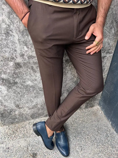 Sorento Dark Brown Slim Fit Pants - BRABION