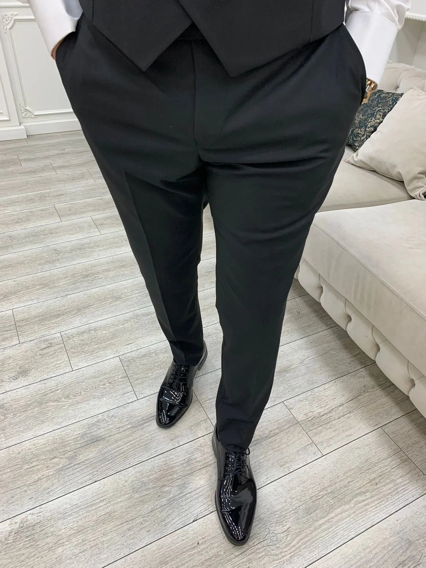 Caesar Golden Slim Fit Peak Lapel Floral Patterned Tuxedo - BRABION