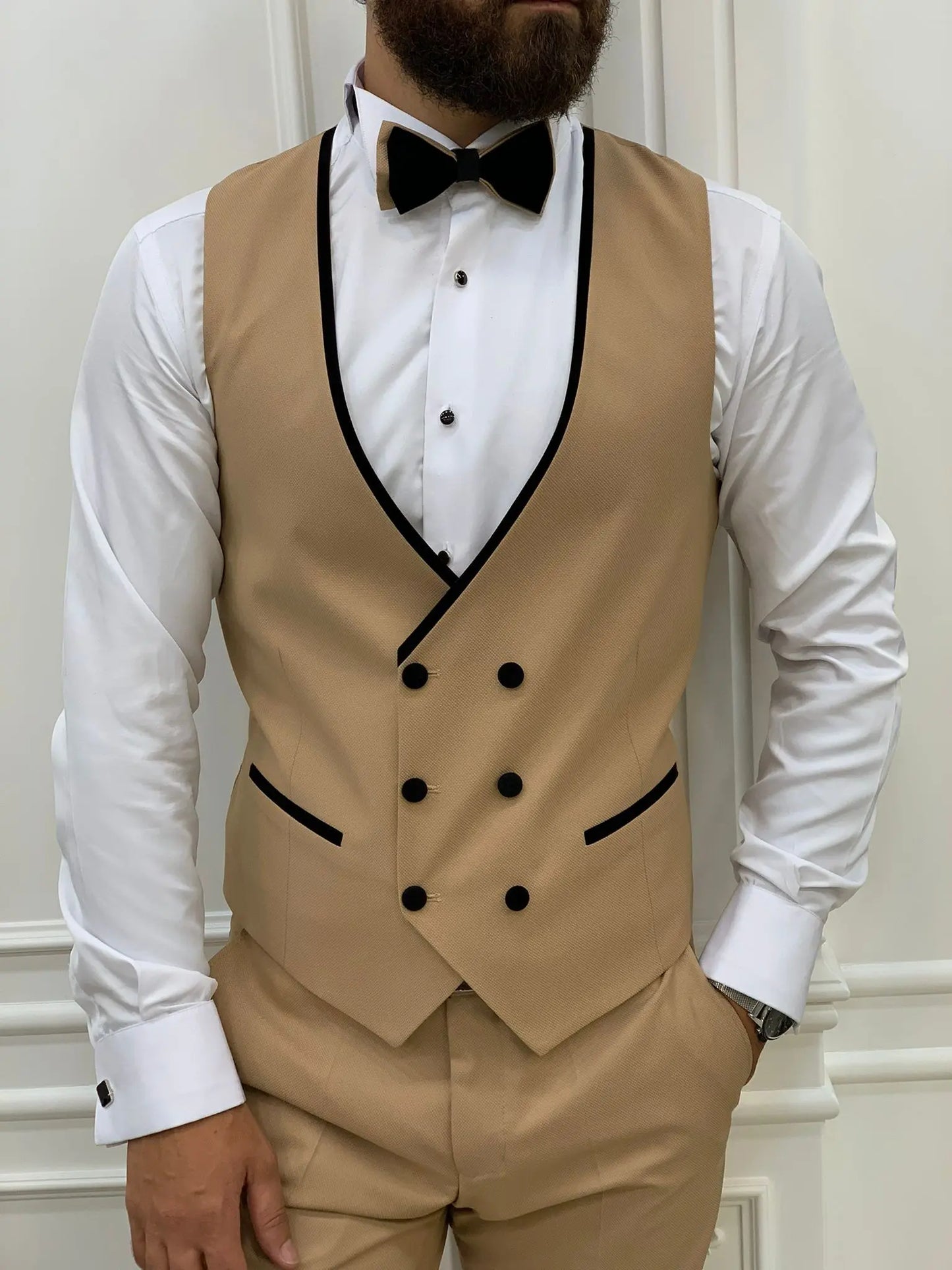 Acacia Golden Slim Fit Velvet Peak Lapel Tuxedo - BRABION