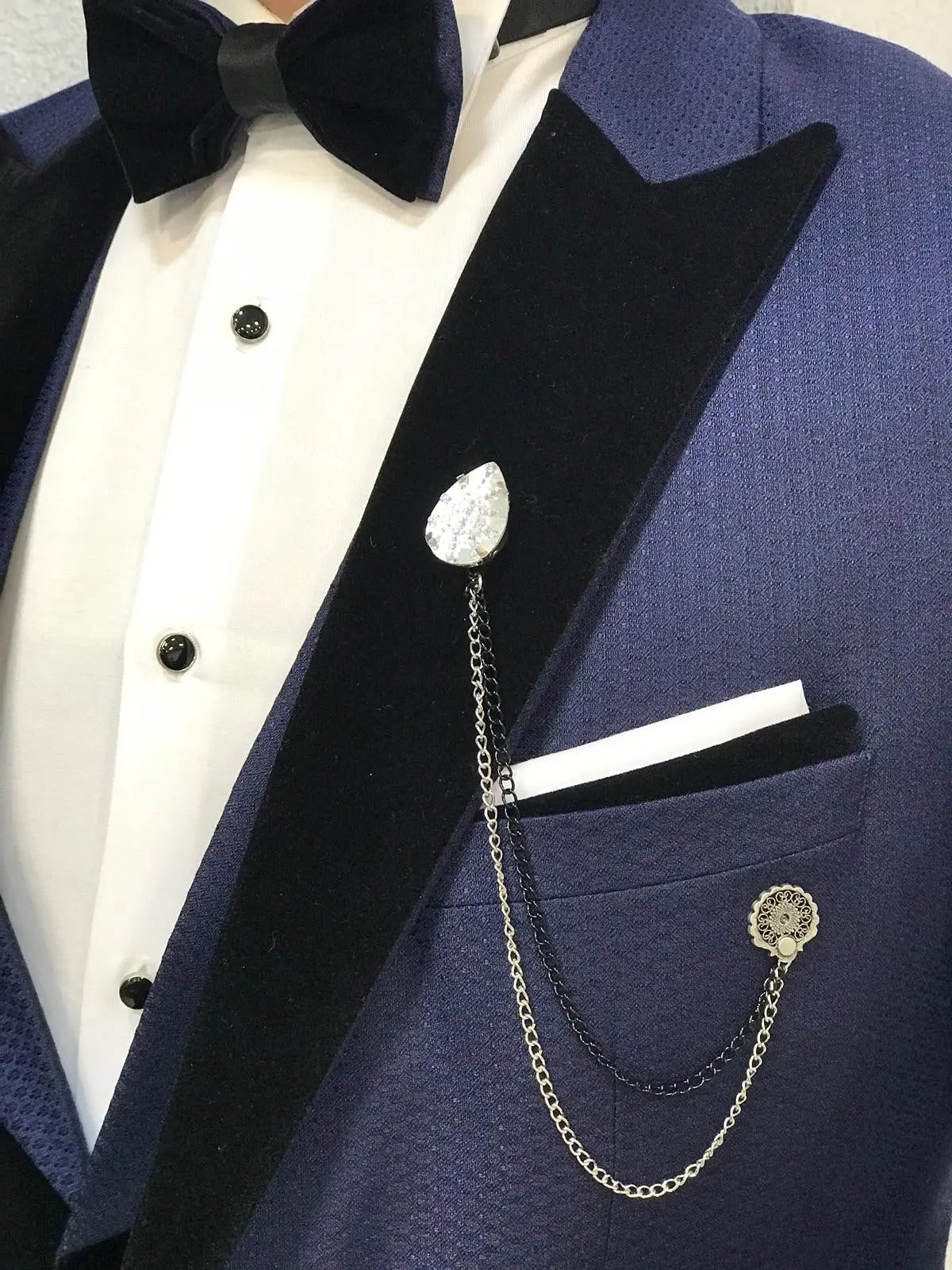 Acacia Navy Blue Patterned Tuxedo - BRABION